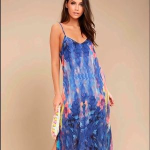 Flying Watercolors Royal Blue Print Maxi Dress